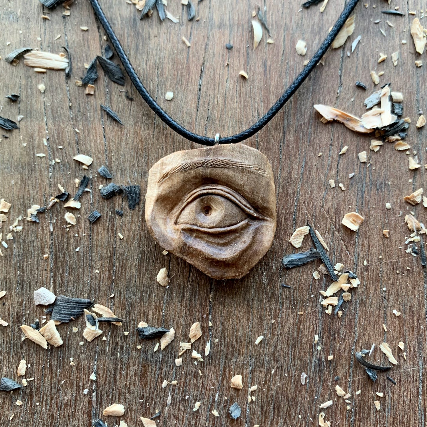 Realistic Eye Walnut Wood Pendant