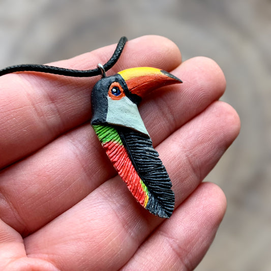 Handcarved Toucan Walnut Wood Pendant