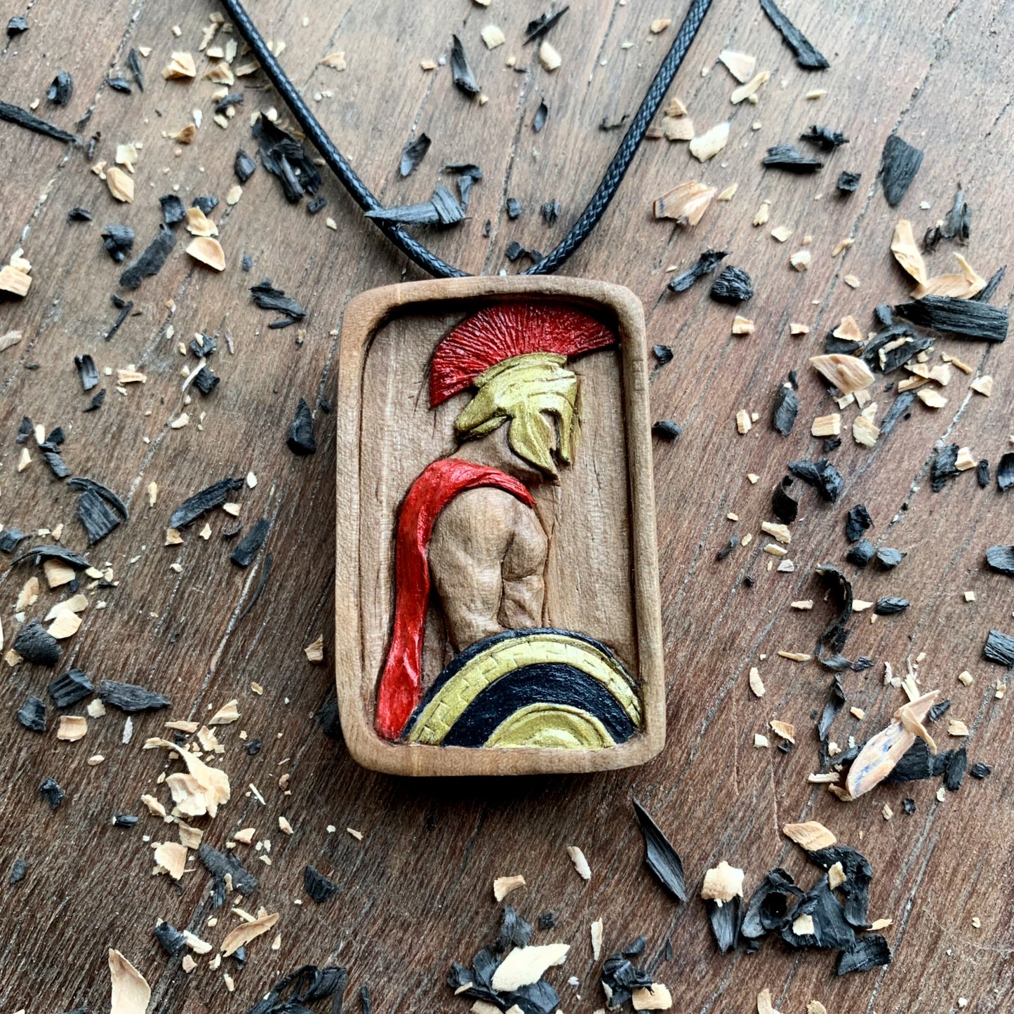 Unique Spartan Warrior Walnut Wood Pendant