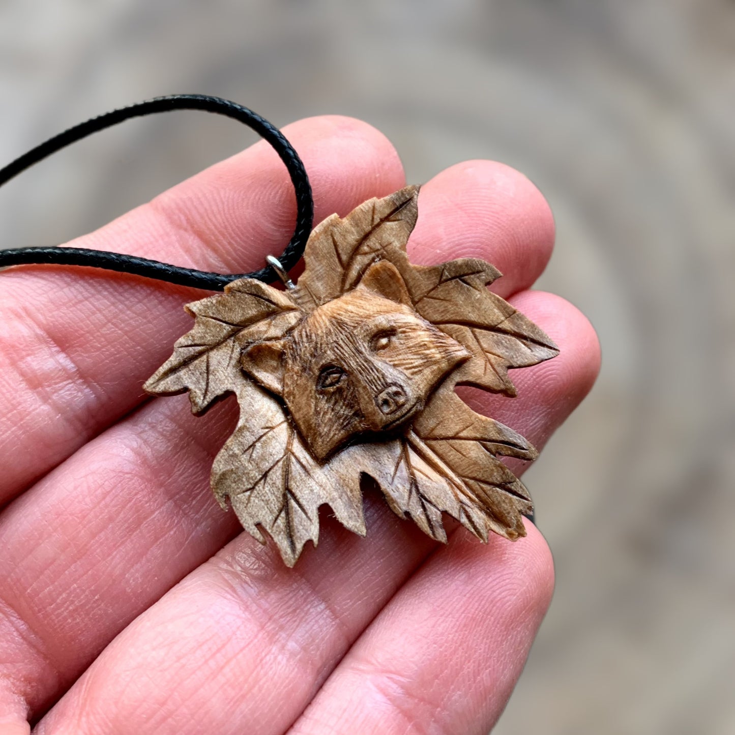 Raccon Head On Maple Leaf Pendant