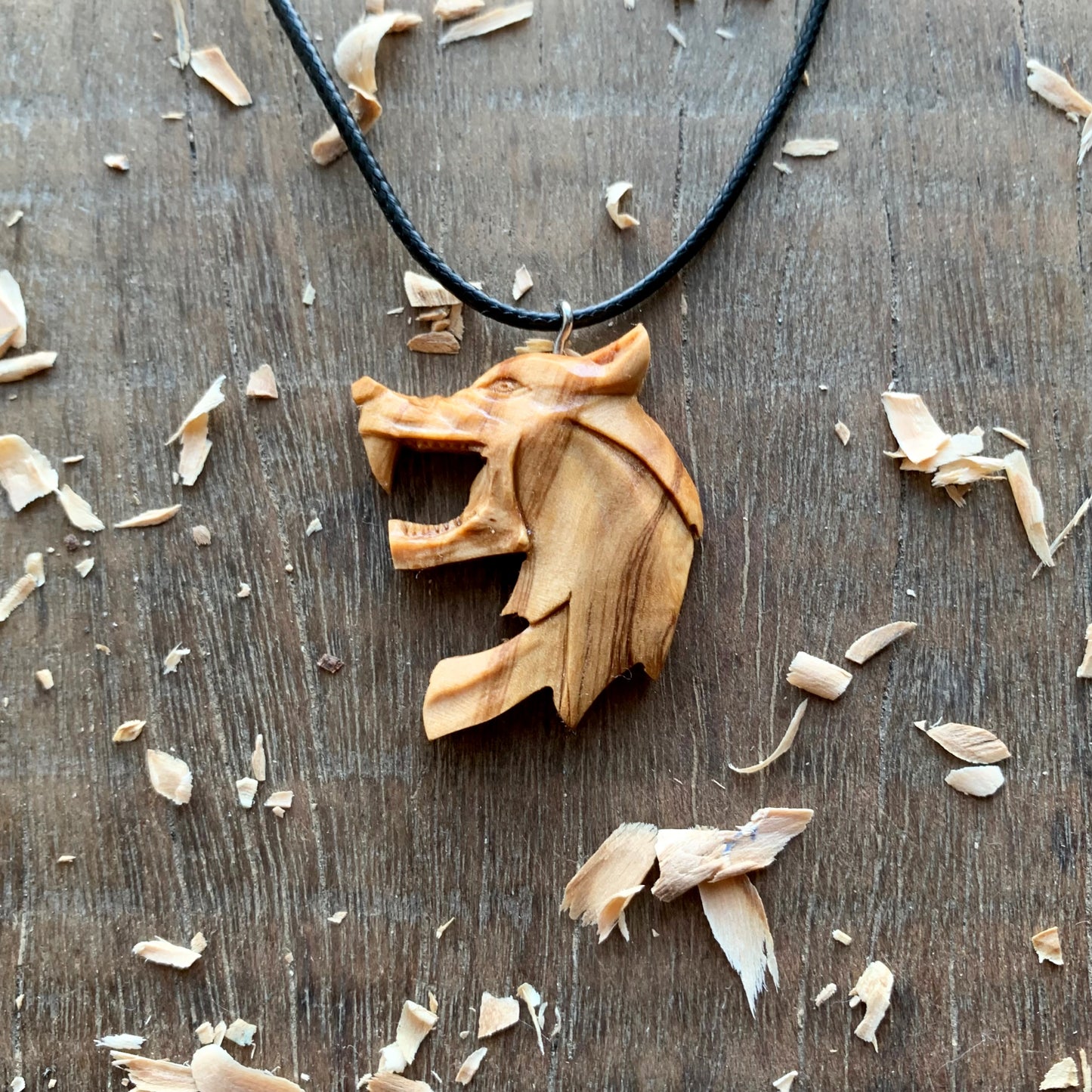 Witcher Wolf Medallion Olive Wood Pendant
