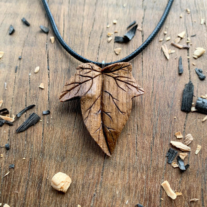 Ivy Leaf Walnut and Olive Wood Pendant