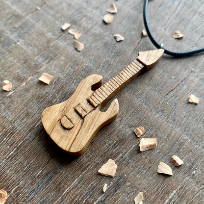 Electric Guitar Oak Wood Pendant