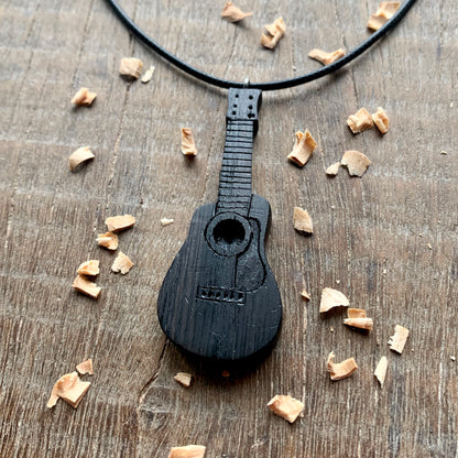 Acoustic Guitar Bog Oak Wood Pendant