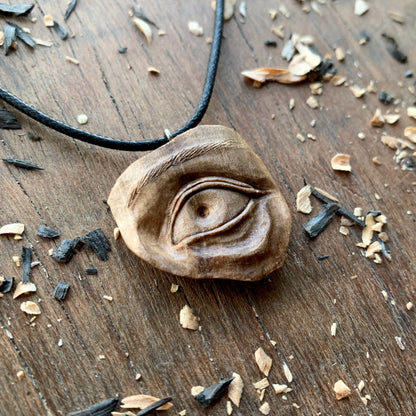 Realistic Eye Walnut Wood Pendant