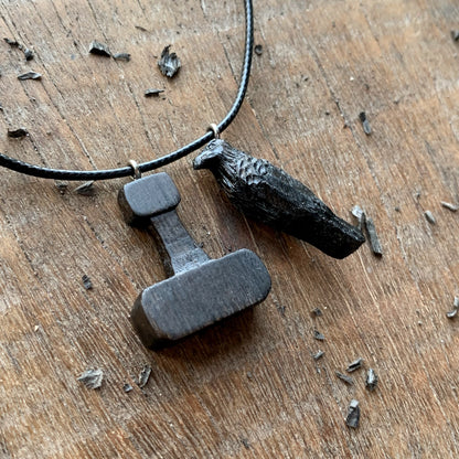 Raven and Mjolnir Pendant