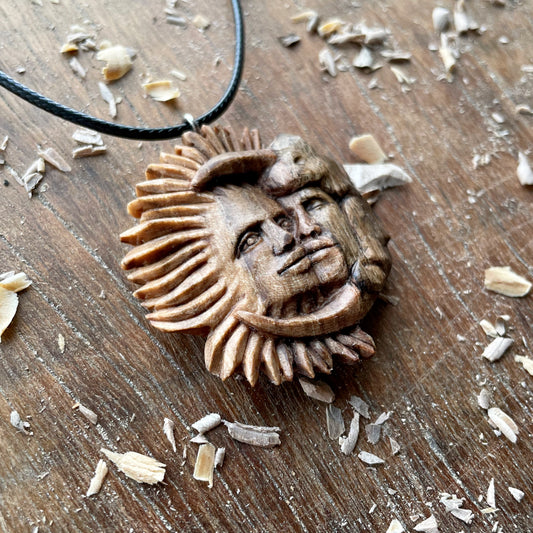 Sun And Moon Walnut Wood Pendant