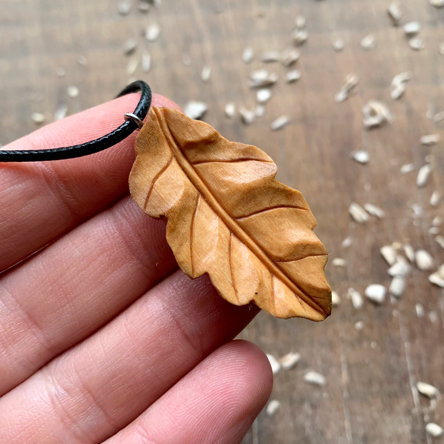 Oak Leaf Olive Wood Pendant