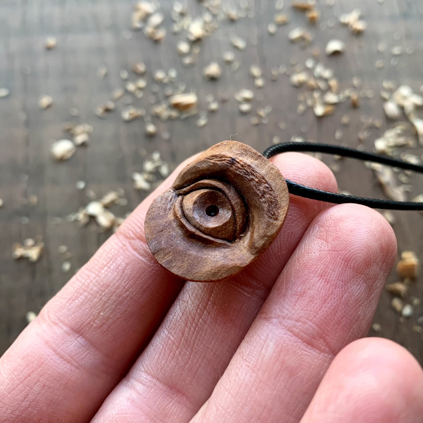 Realistic Eye Plum Wood Pendant