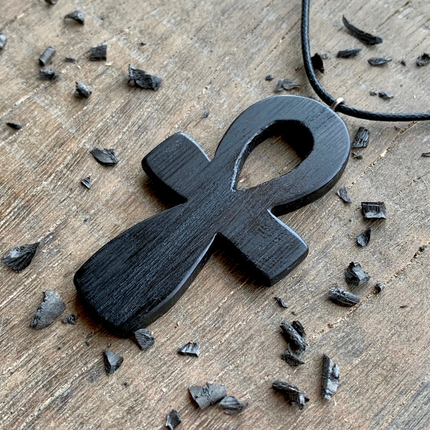 Ankh Cross Bog Oak Wood Pendant