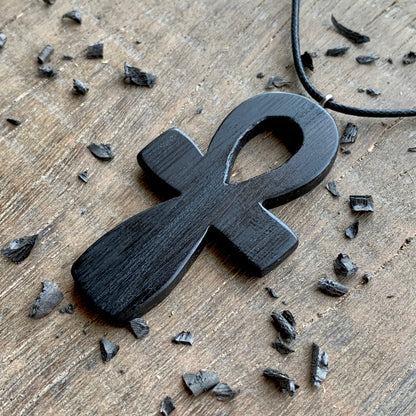 Ankh Cross Bog Oak Wood Pendant