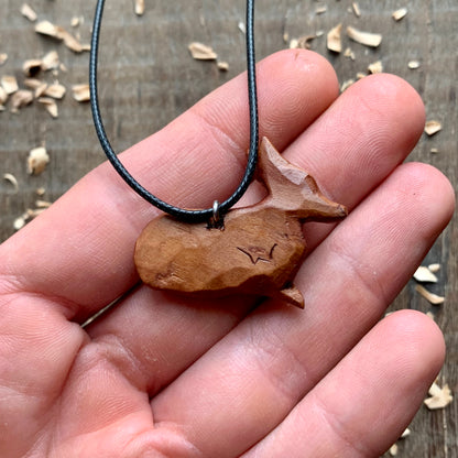 Hand Carved Celtic Fox Pendant, Apricot Wood Necklace, Handmade Jewelry