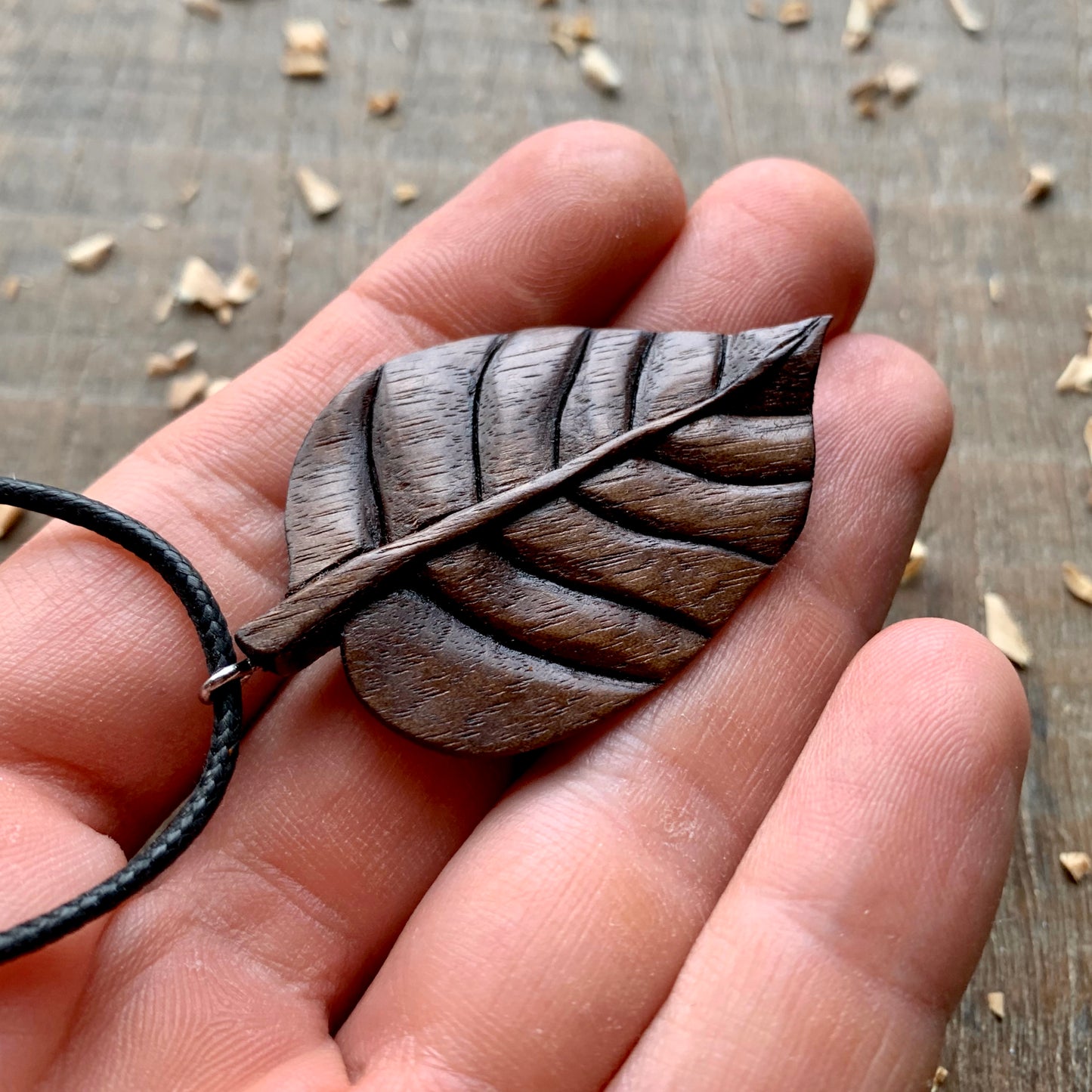 Black Walnut Wood Leaf Pendant