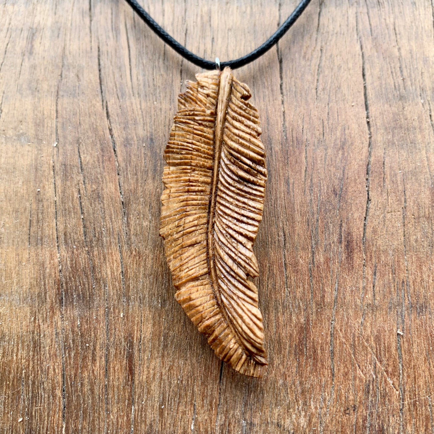 Feather Oak Wood Pendant