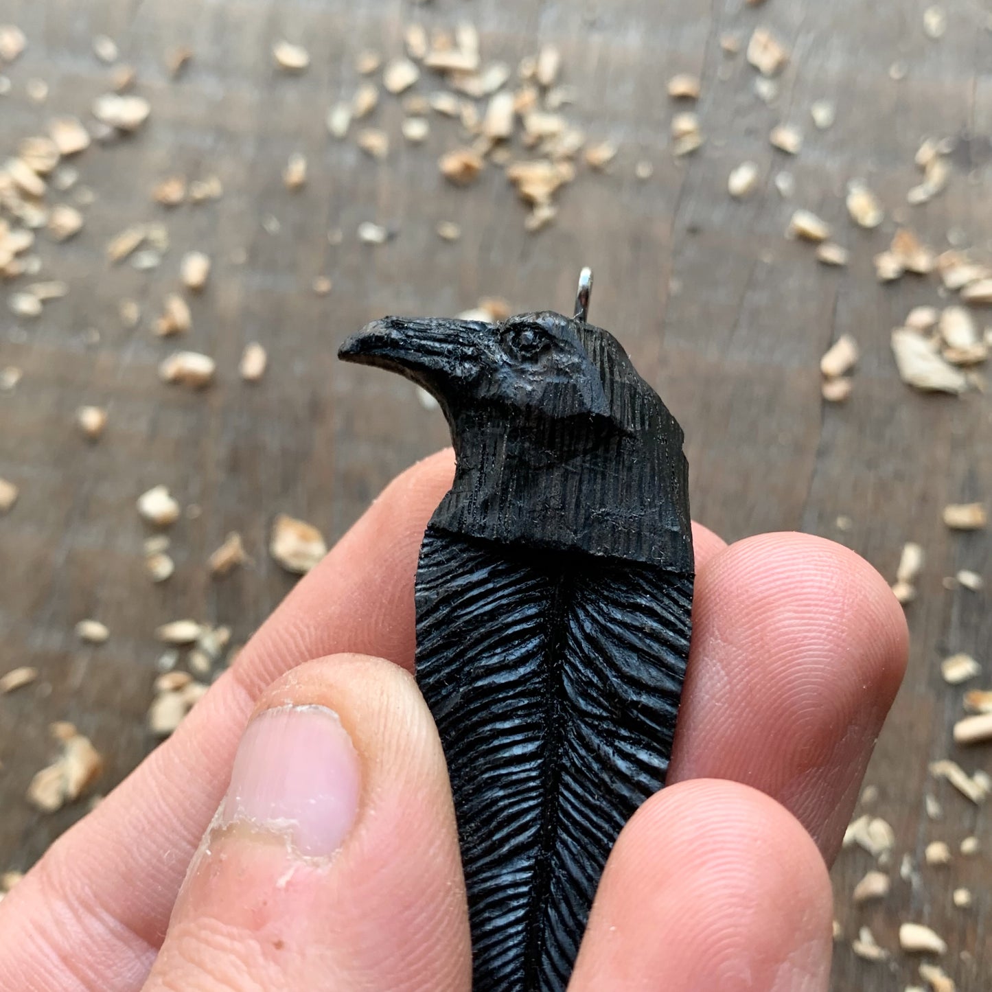 Raven Head-Feather Pendant