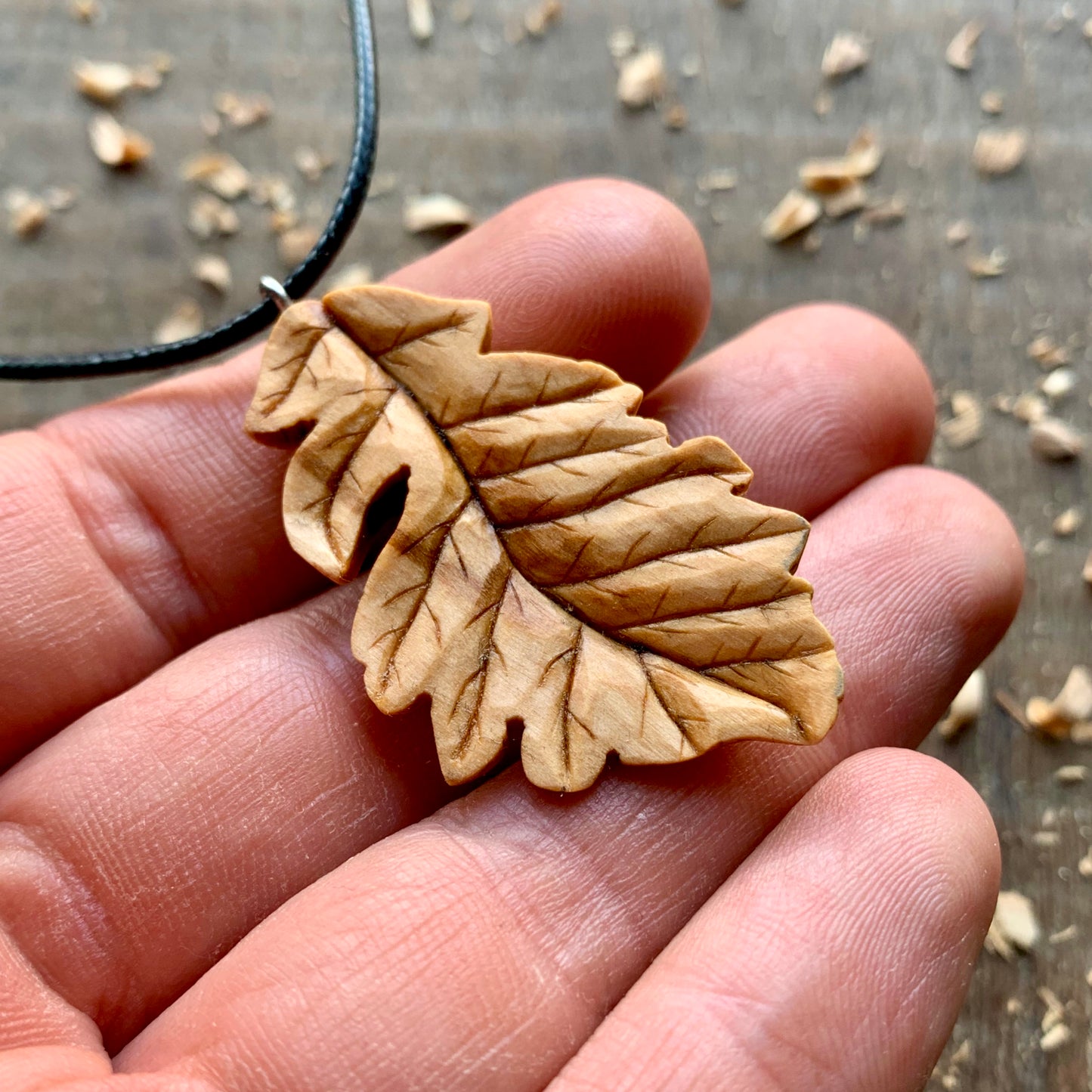 Oak Leaf Olive Wood Pendant