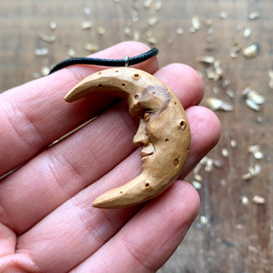 Mood Face Olive Wood Pendant