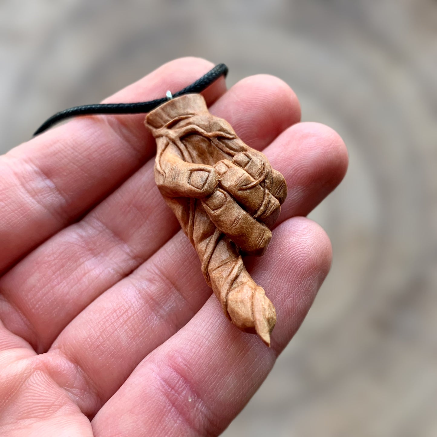 Hand With Branches Pear Wood Pendant