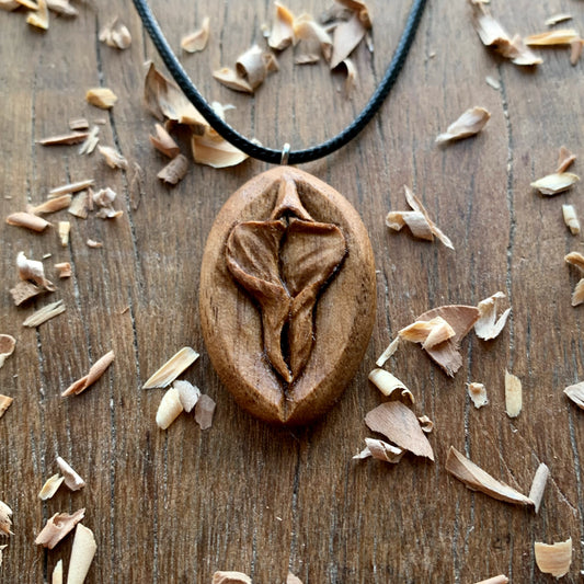 Vulva American Walnut Wood Pendant