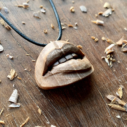 Biting Lips Walnut Wood Pendant