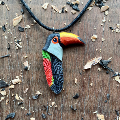 Handcarved Toucan Walnut Wood Pendant