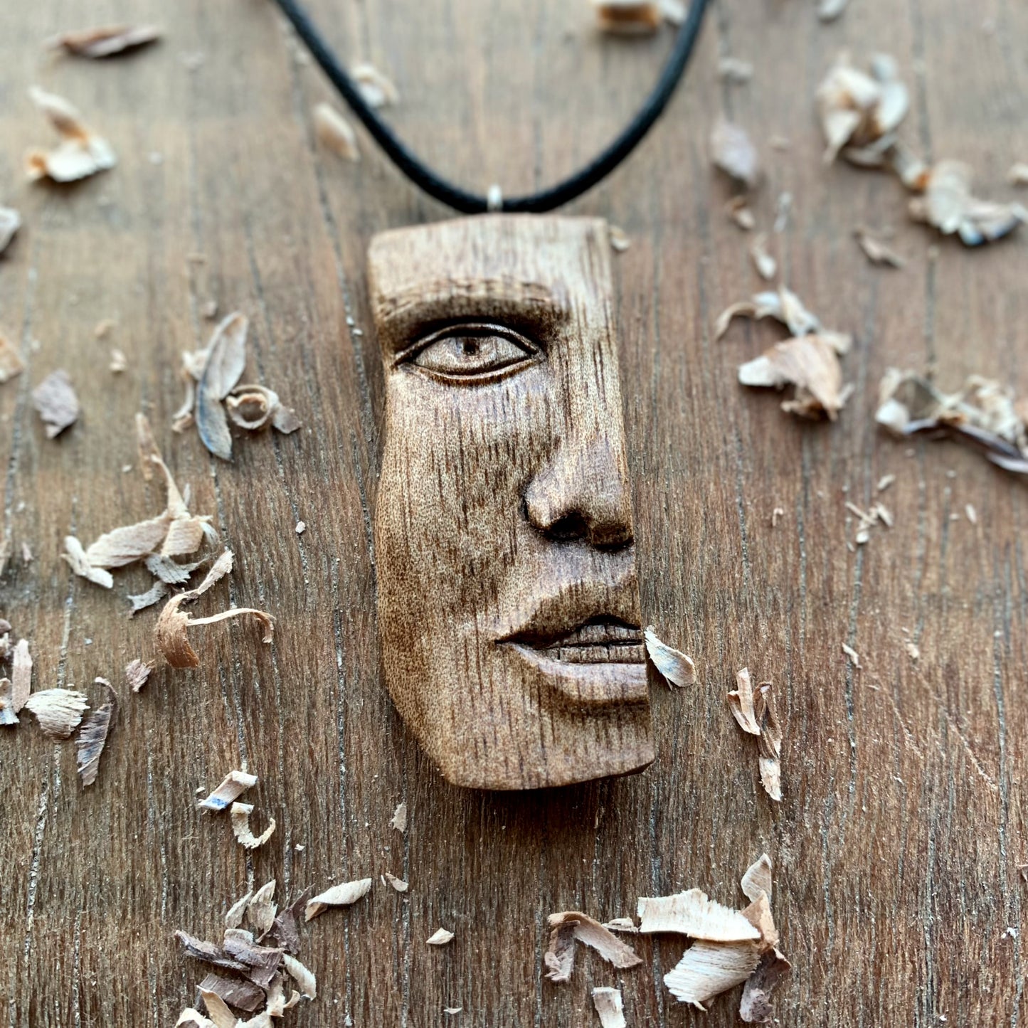 Half Face Walnut Wood Pendant