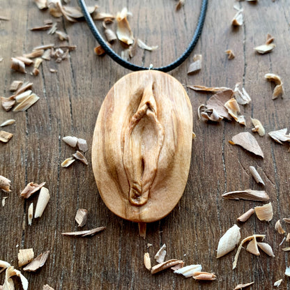 Vulva Olive Wood Pendant