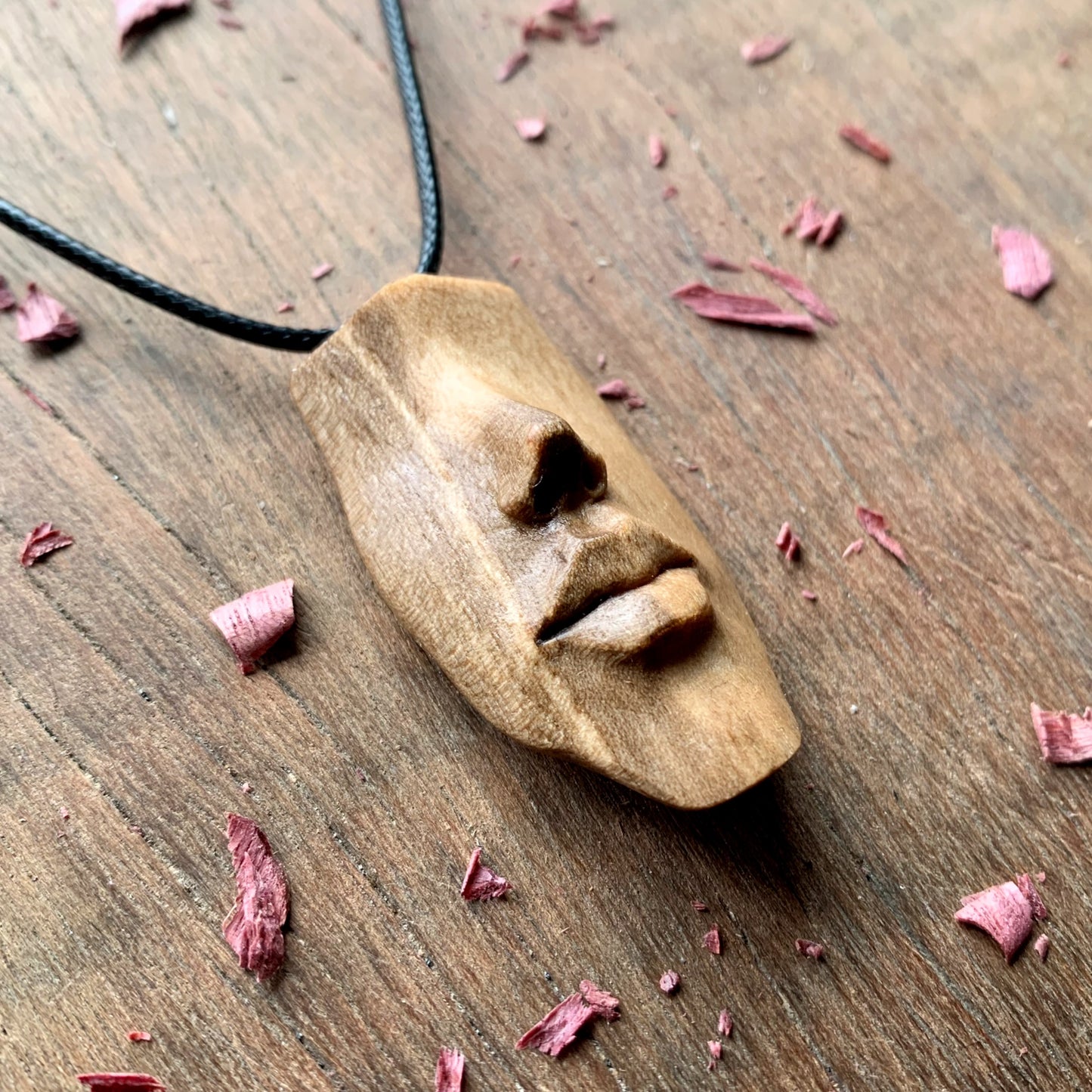 Nose And Lips Walnut Wood Pendant