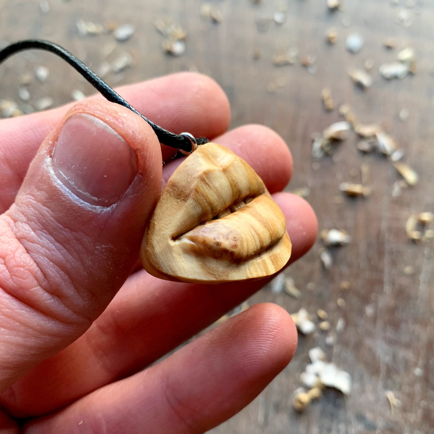 Sensual Lips Olive Wood Pendant