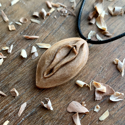 Vulva Italian Walnut Wood Pendant