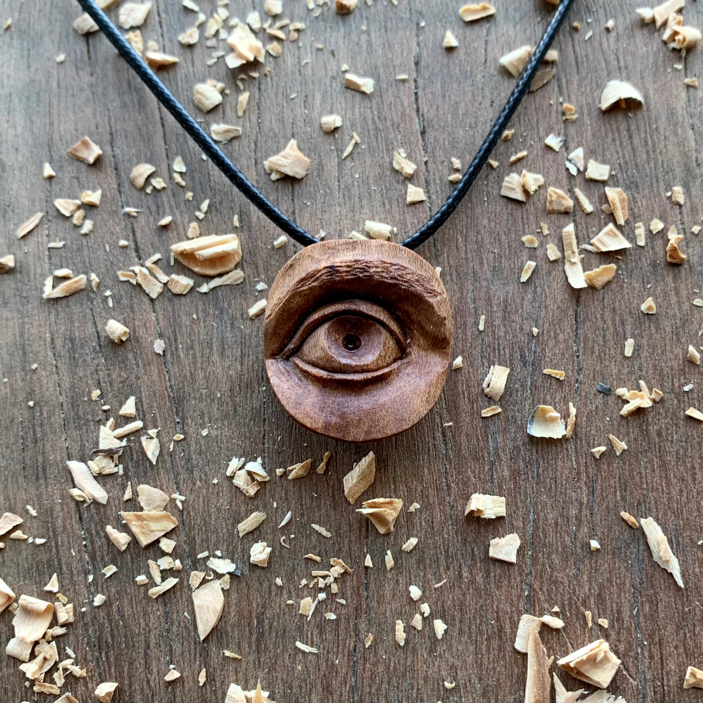 Realistic Eye Plum Wood Pendant