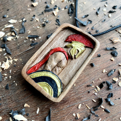 Unique Spartan Warrior Walnut Wood Pendant