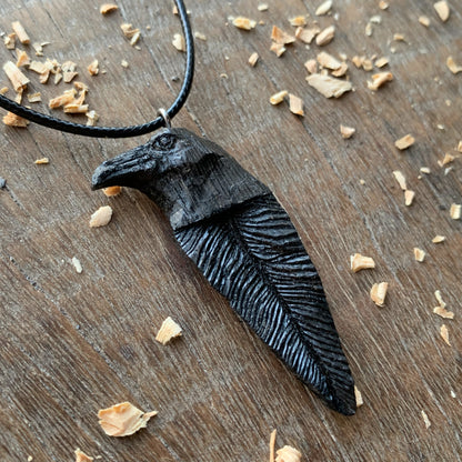 Raven Head-Feather Pendant