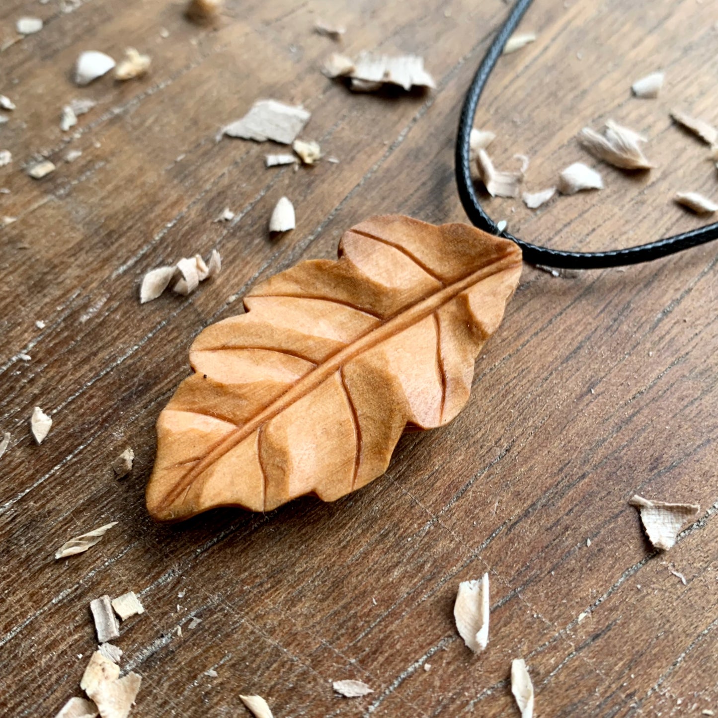 Oak Leaf Olive Wood Pendant