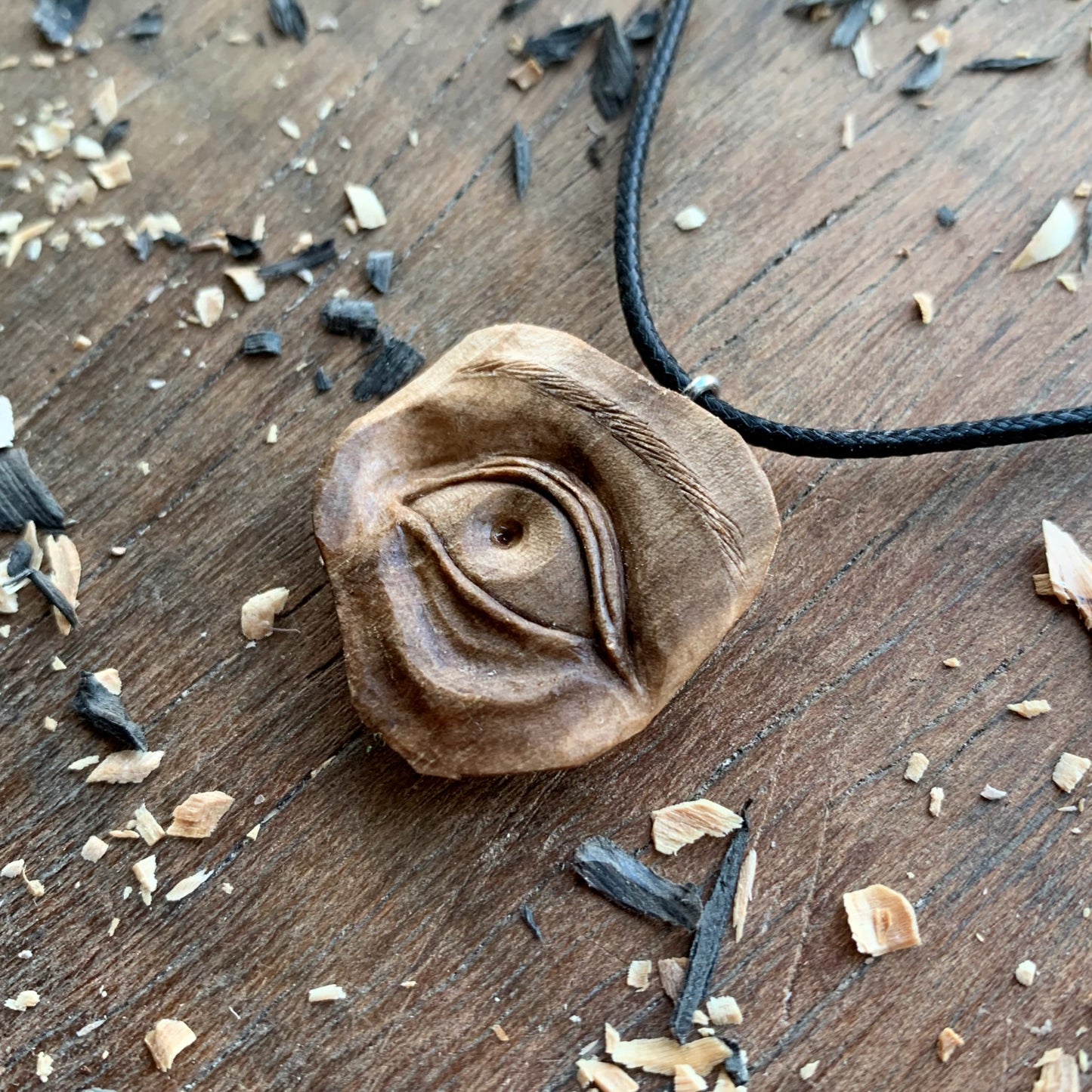 Realistic Eye Walnut Wood Pendant