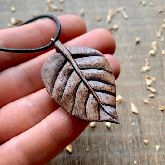Black Walnut Wood Leaf Pendant