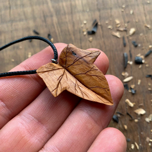 Ivy Leaf Cherry and Oak Wood Pendant