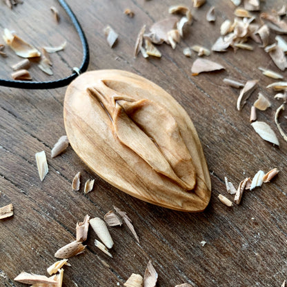 Vulva Olive Wood Pendant