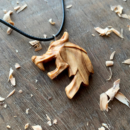 Witcher Wolf Medallion Olive Wood Pendant