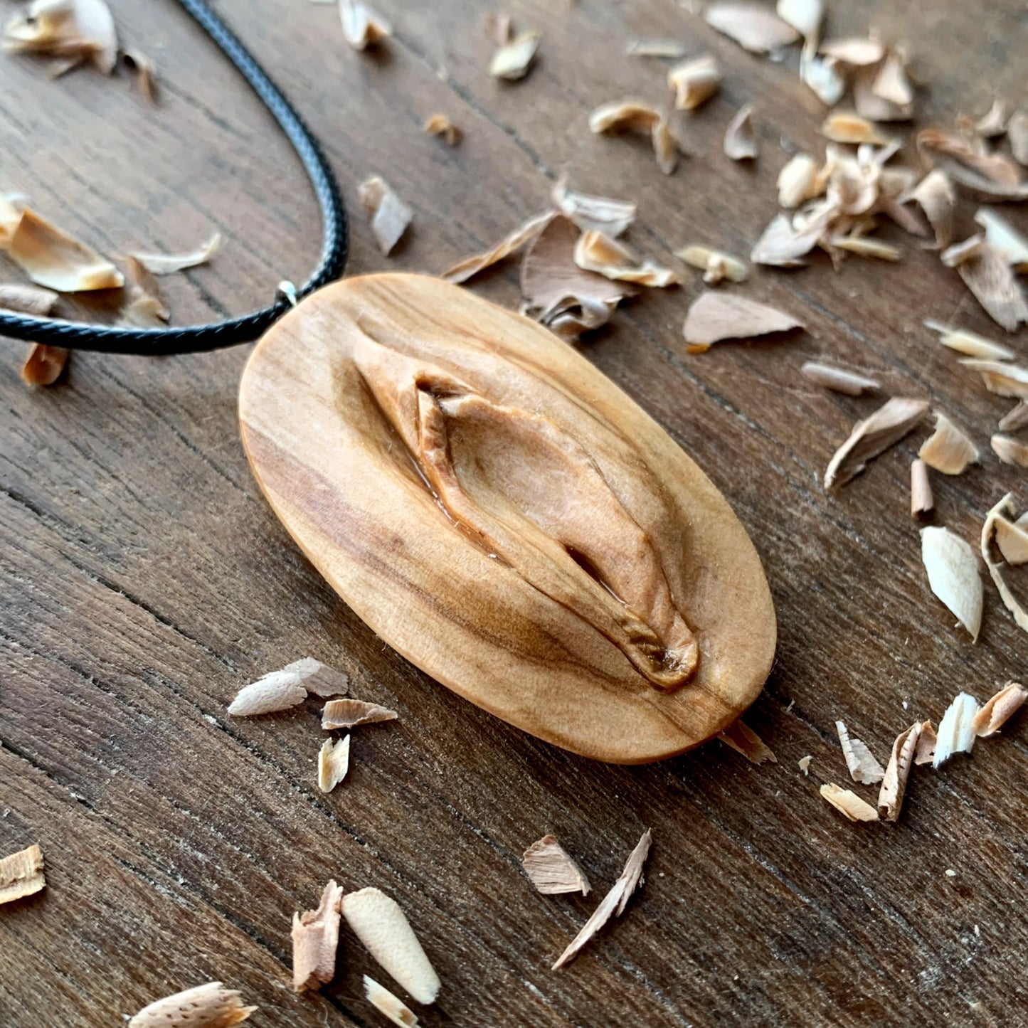 Vulva Olive Wood Pendant