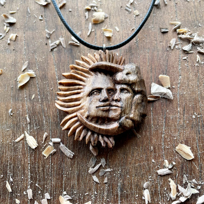 Sun And Moon Walnut Wood Pendant