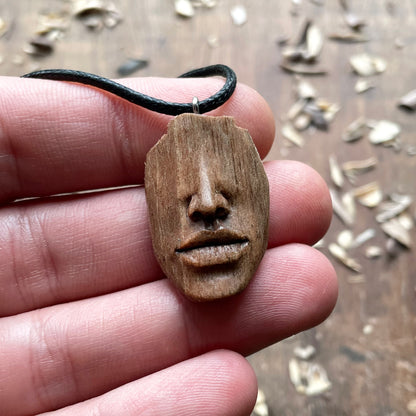 Nose and Lips Walnut Wood Pendant