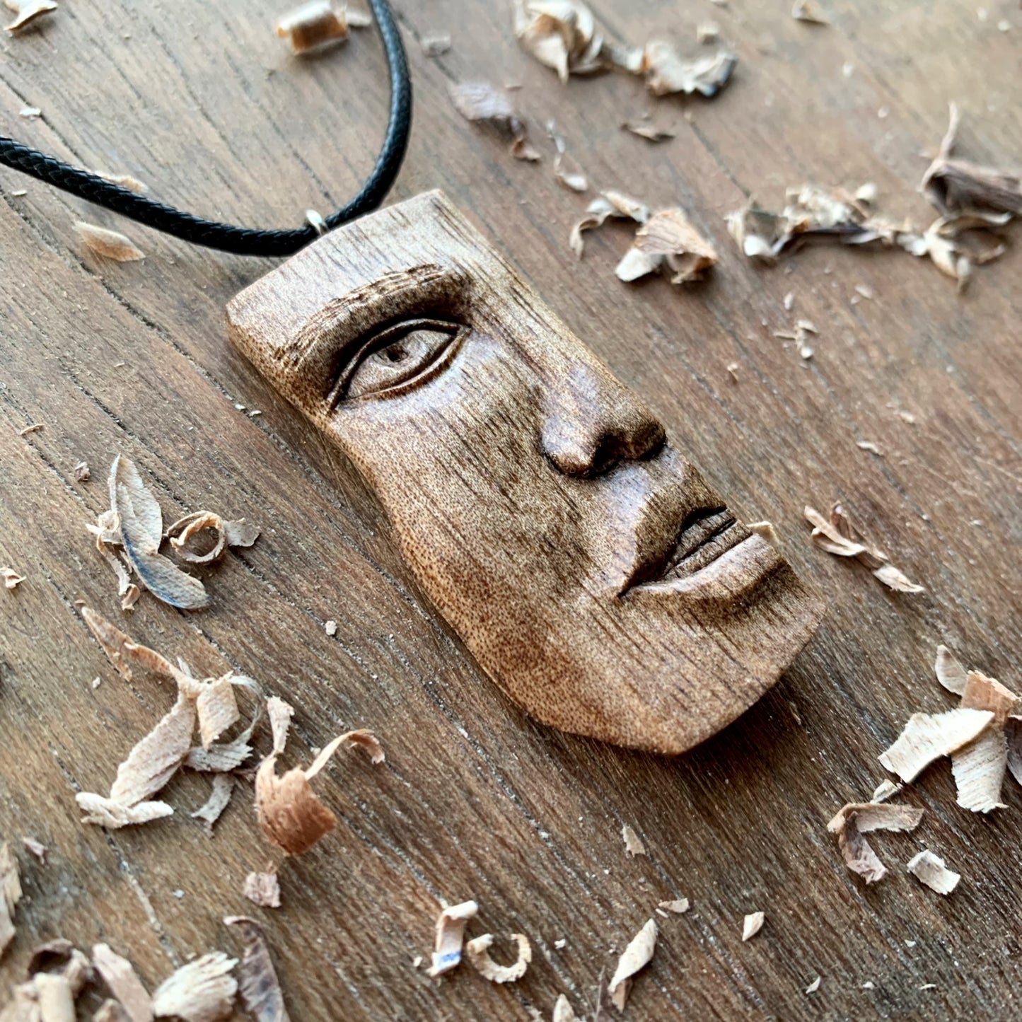 Half Face Walnut Wood Pendant