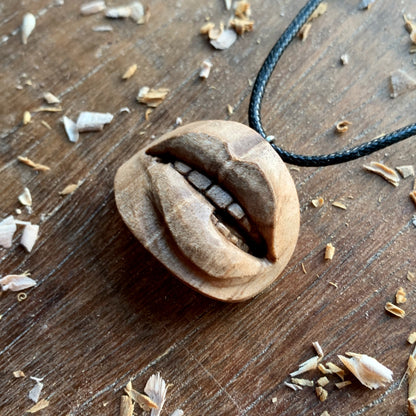 Biting Lips Walnut Wood Pendant