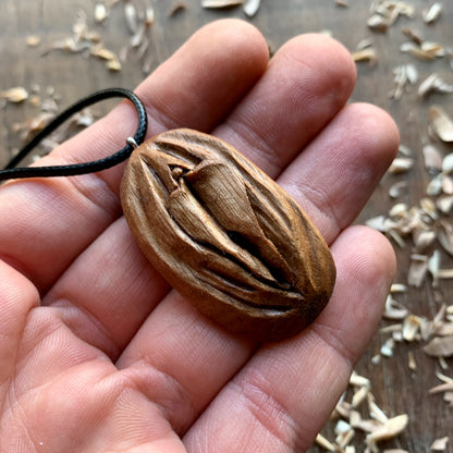 Vulva American Walnut Wood Pendant