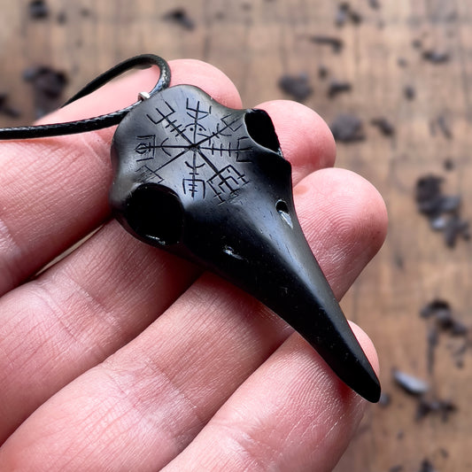 Raven Skull “Vegvísir” Pendant