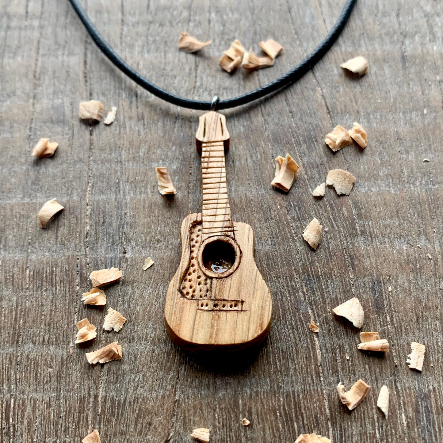 Acoustic Guitar Oak Wood Pendant