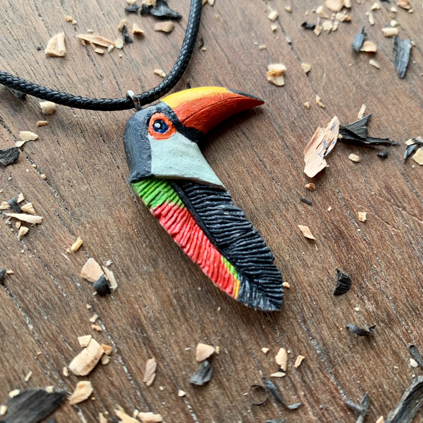 Handcarved Toucan Walnut Wood Pendant