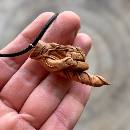 Hand With Branches Pear Wood Pendant