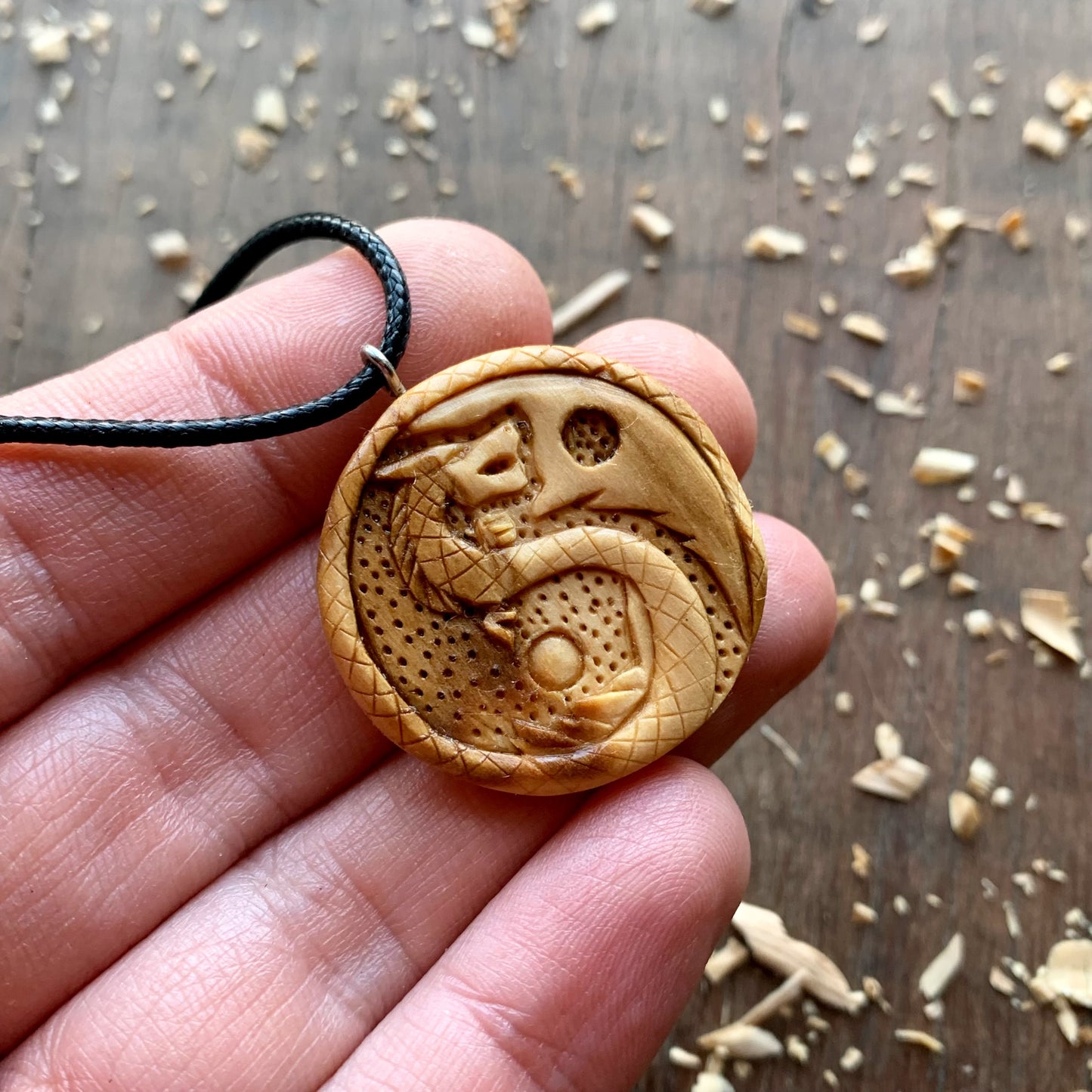 Yin Yang Dragon Olive Wood Pendant